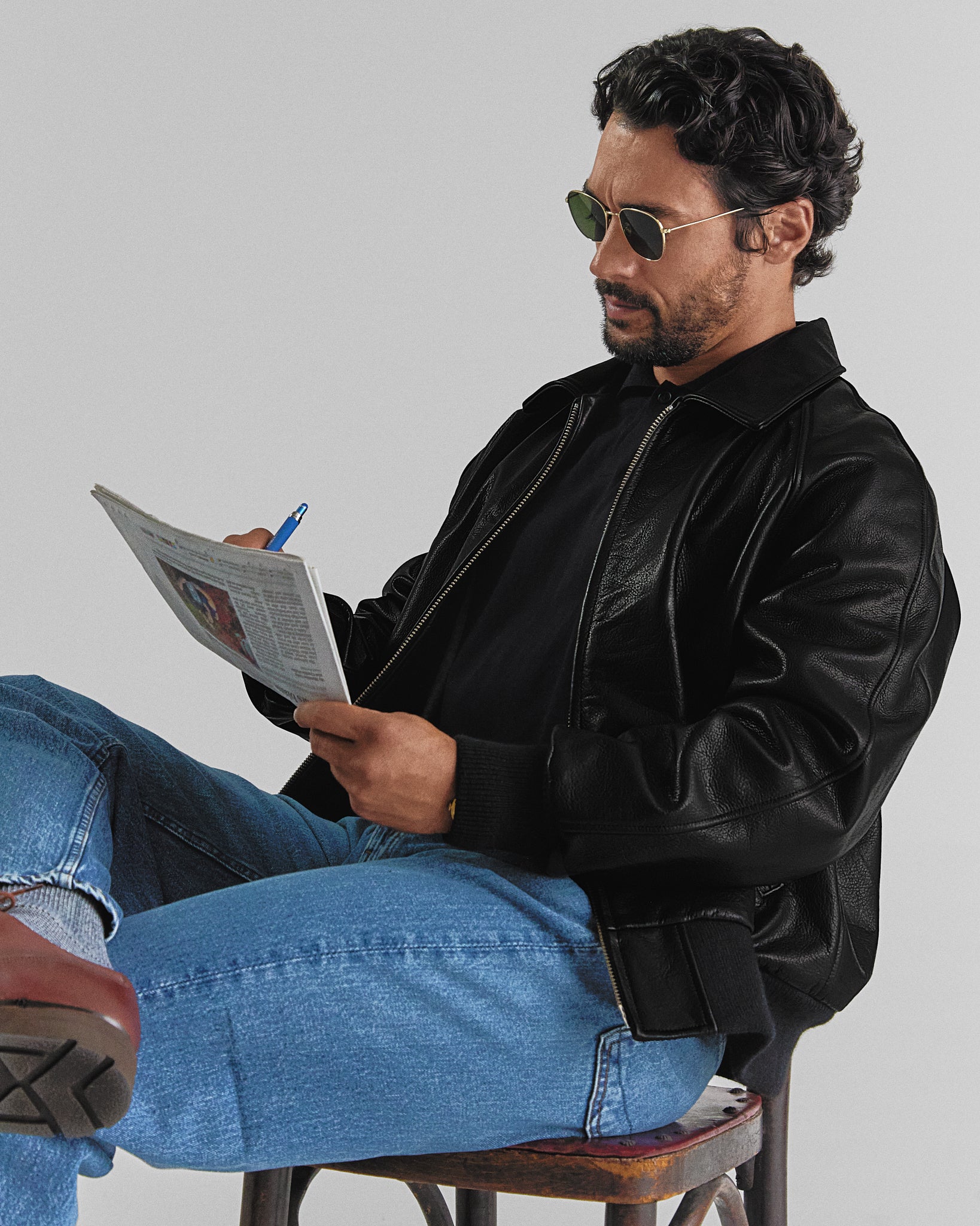 THE RIVERTON - Black Old English Leather Raglan Classic Fit Bomber - Golden Bear Sportswear 