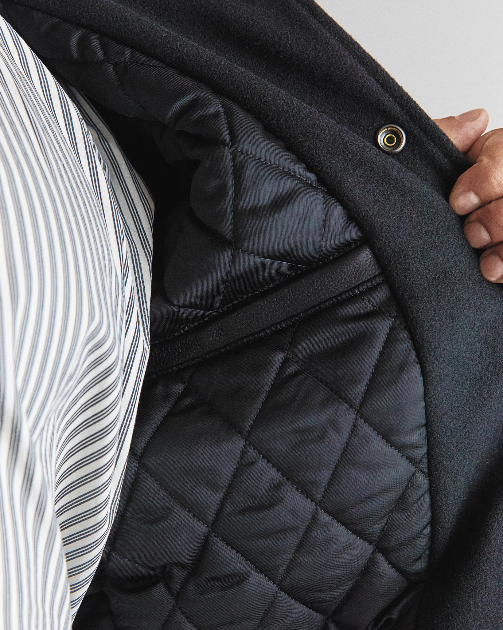 Black Contrast Stripe Knit Collar Varsity Jacket Classic Fit - Golden Bear Sportswear 