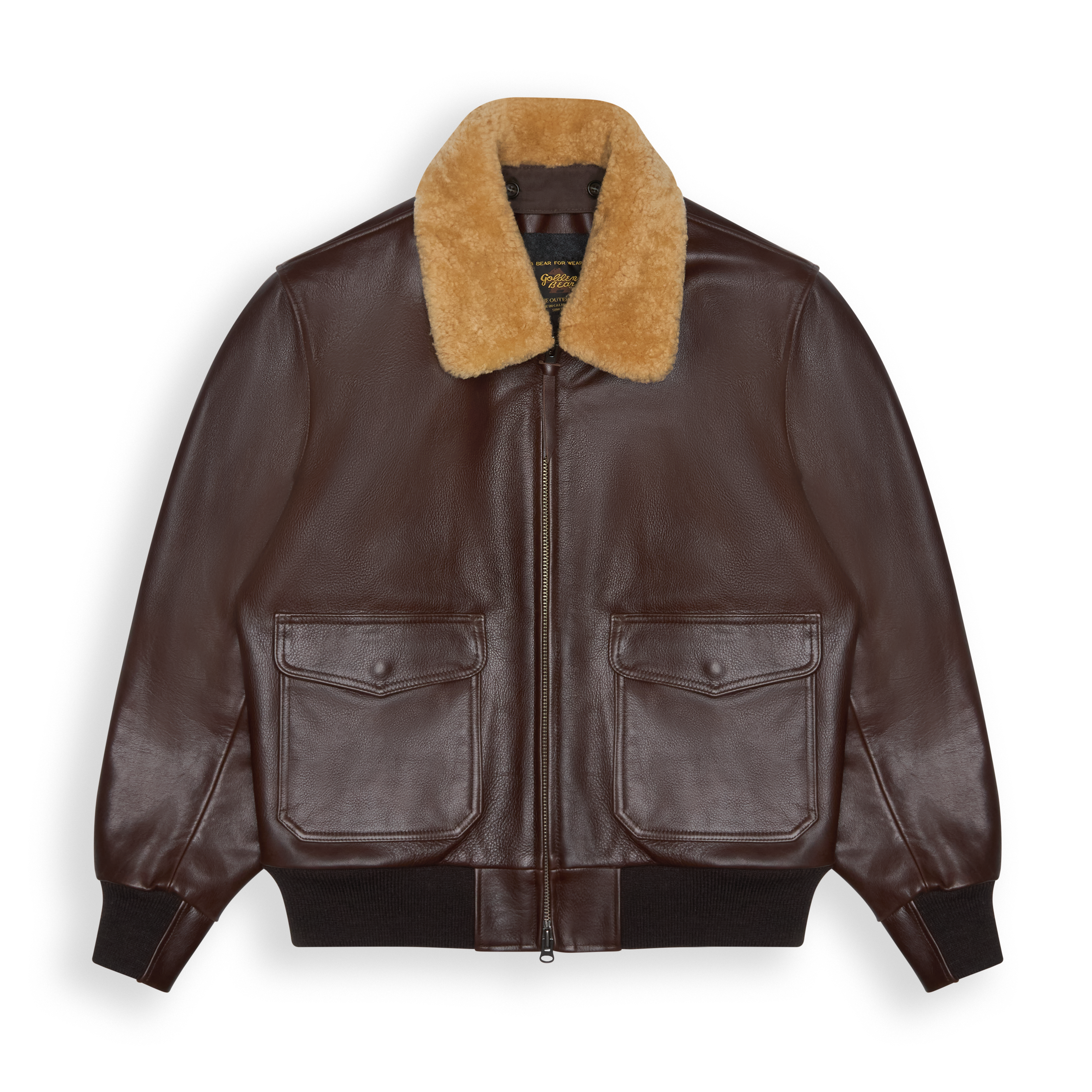THE CARTER - Brown Leather Bomber Jacket Classic Fit - Golden Bear Sportswear 