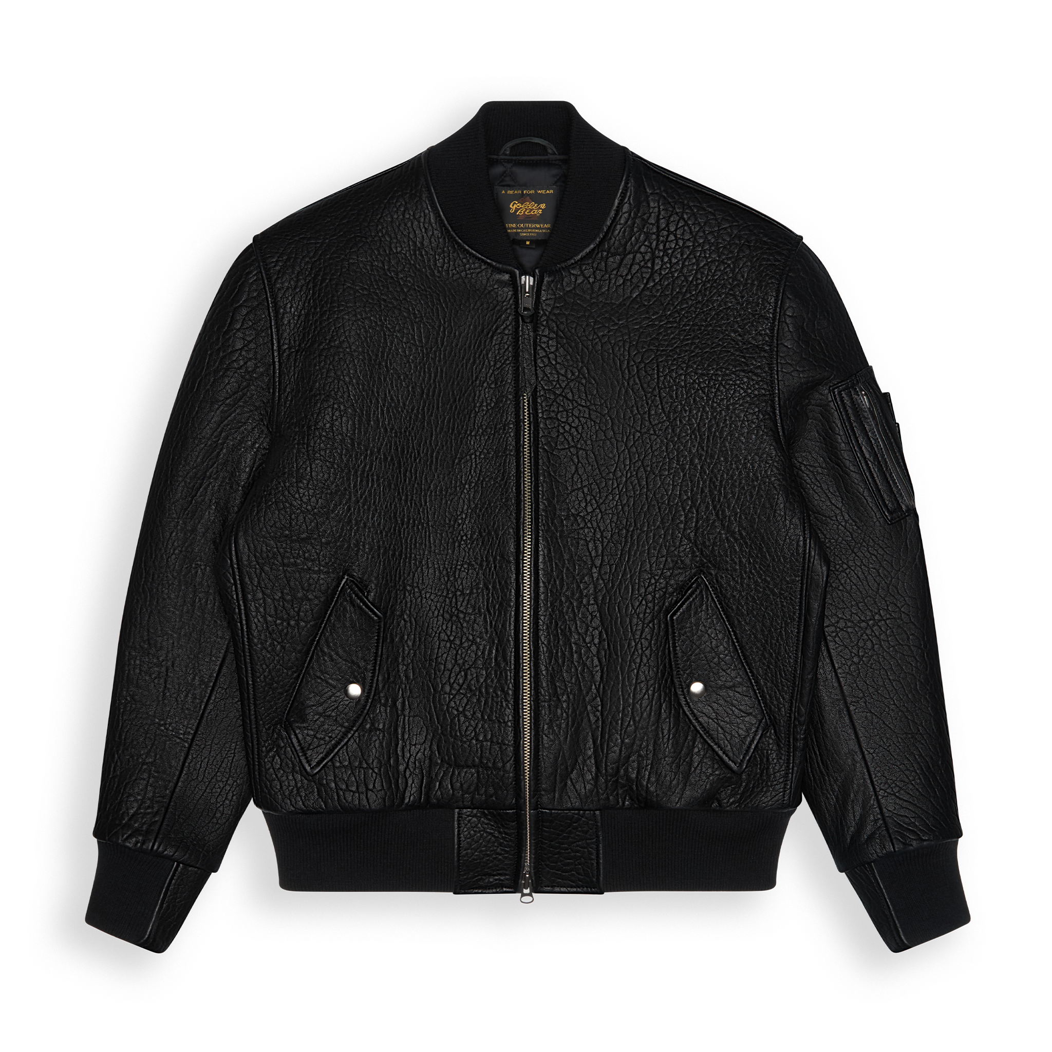 THE PACIFIC - Black Leather MA-1 Bomber Jacket Classic Fit - Golden Bear Sportswear 