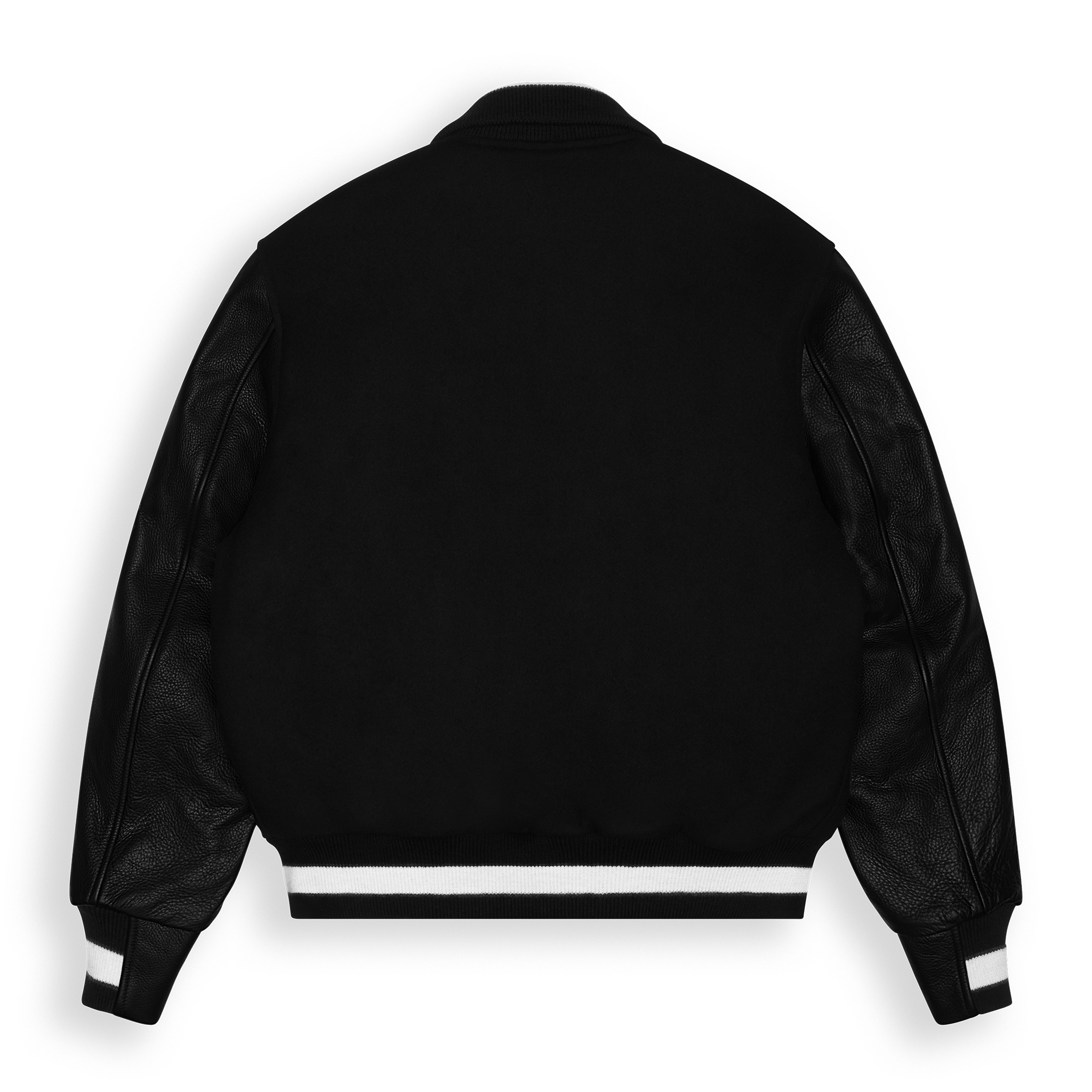 Black Contrast Stripe Knit Collar Varsity Jacket Classic Fit - Golden Bear Sportswear 