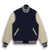 THE ALBANY - Navy Melton Wool/Stone Leather Contemporary Fit - Golden Bear Sportswear 